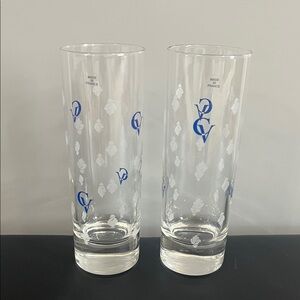 Etched Courvoisier Cognac Glasses w/ blue CV Logo France - Set of 2